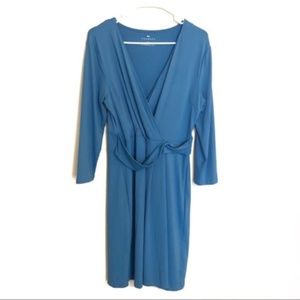 Talbots Wrap Dress Blue 3/4 Sleeve